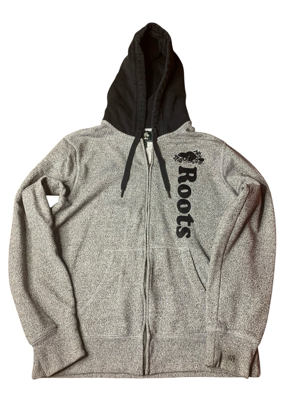 Roots Grey Speckled Zip-Up Hoodie – Size Medium
